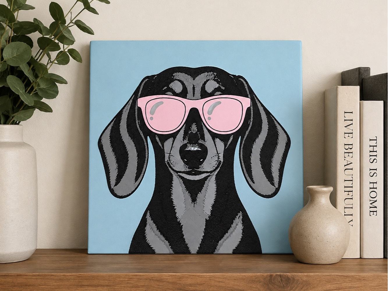 Dachshund with pink sunglasses-Hueforge art