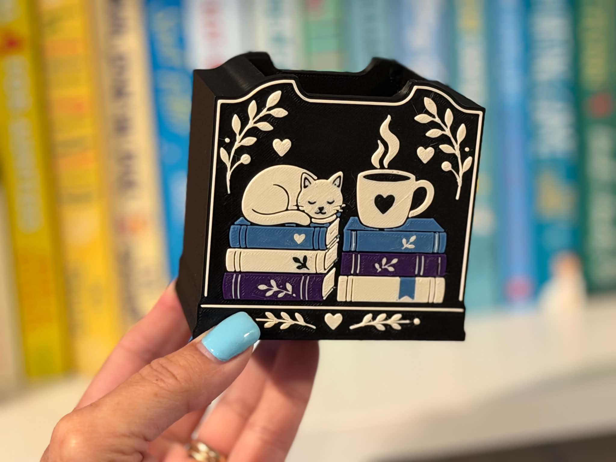 Cozy Reads Bookmark Holder – Cat, Coffee & Books
