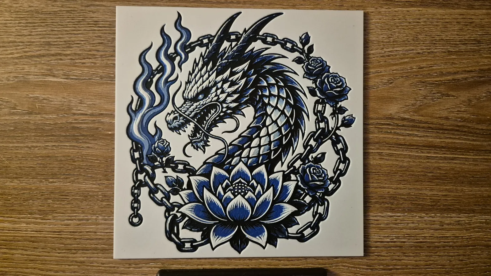 Blue Dragon & Lotus - HueForge Wall Art