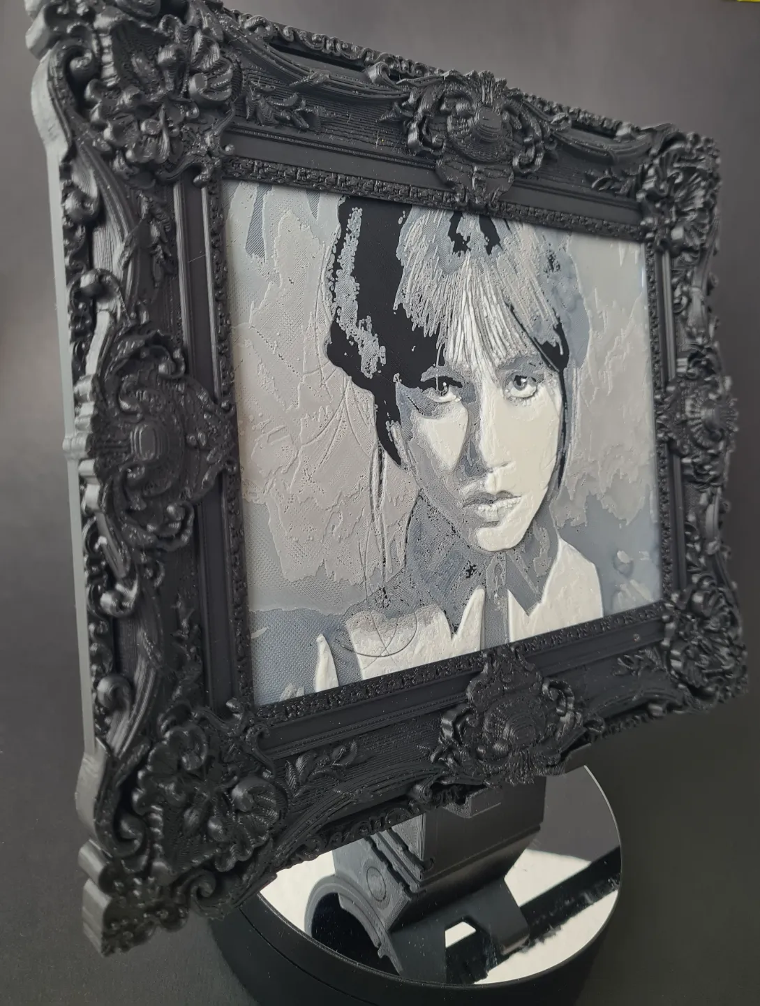Wednesday Addams Hueforge portrait with it's baroque frame