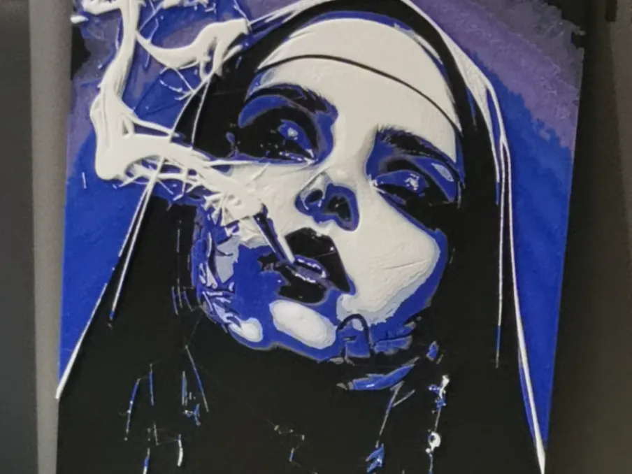 Smoking Nun - Layered Wall Art (Blue Edition)