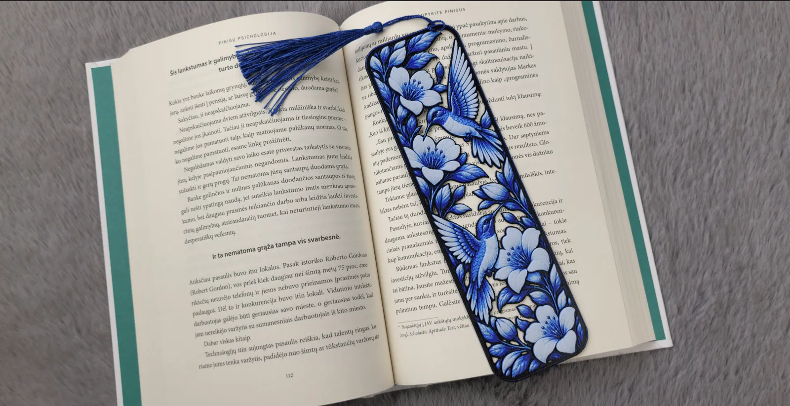 Blue Hummingbirds Floral Bookmark