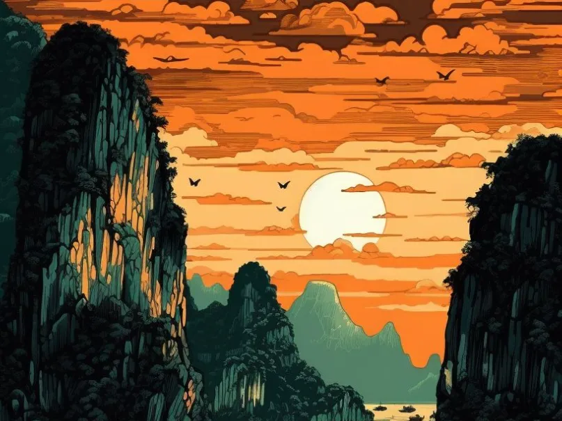 Sunset by lake
