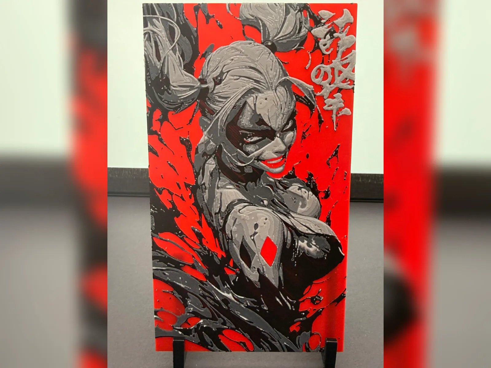 Harley Quinn Red Hueforge Portrait Print