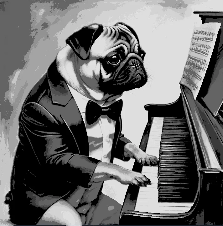 Pug Playing Piano / Funny Dog Wall art / Hueforge