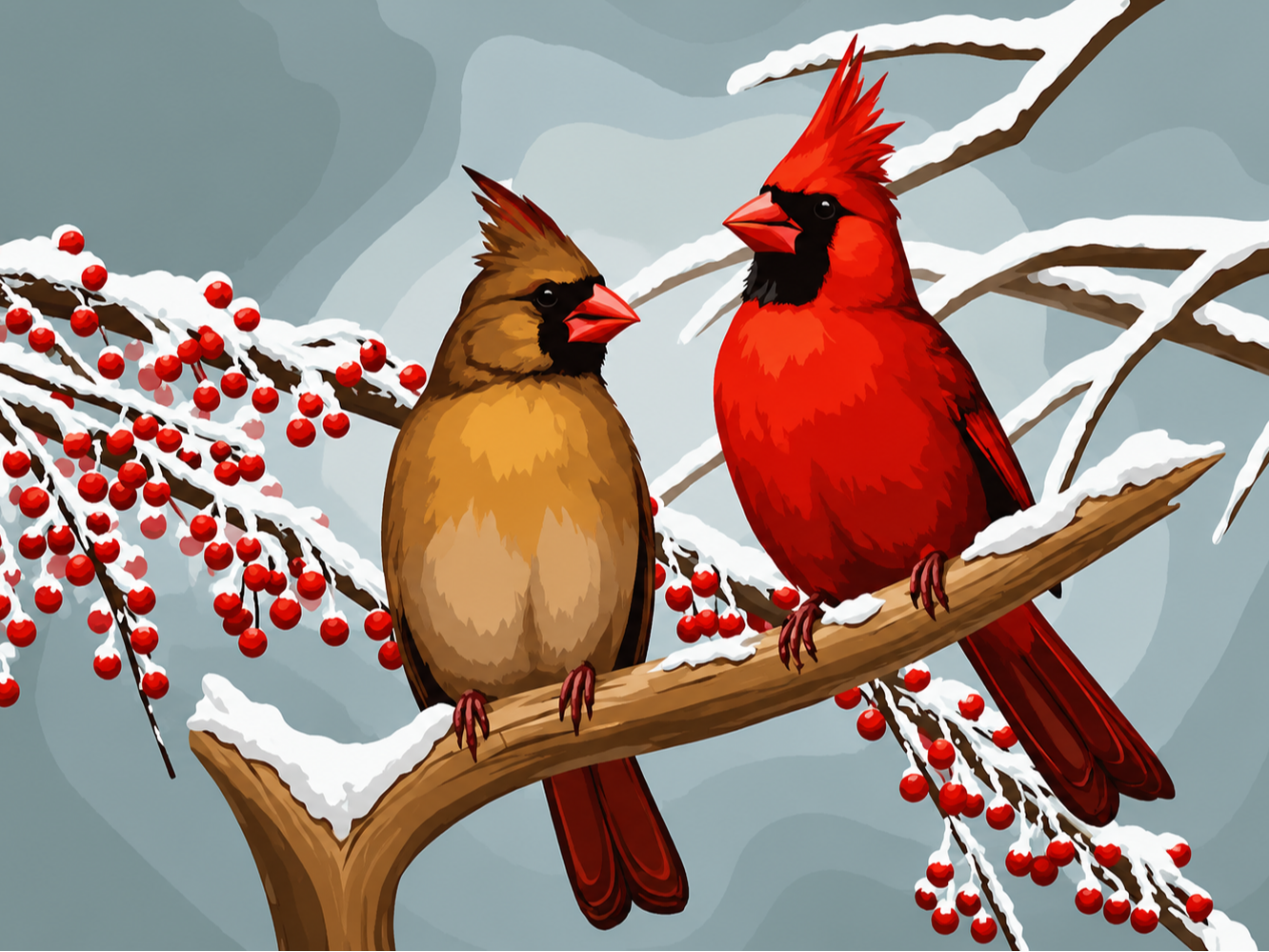 Cardinals in the snow
