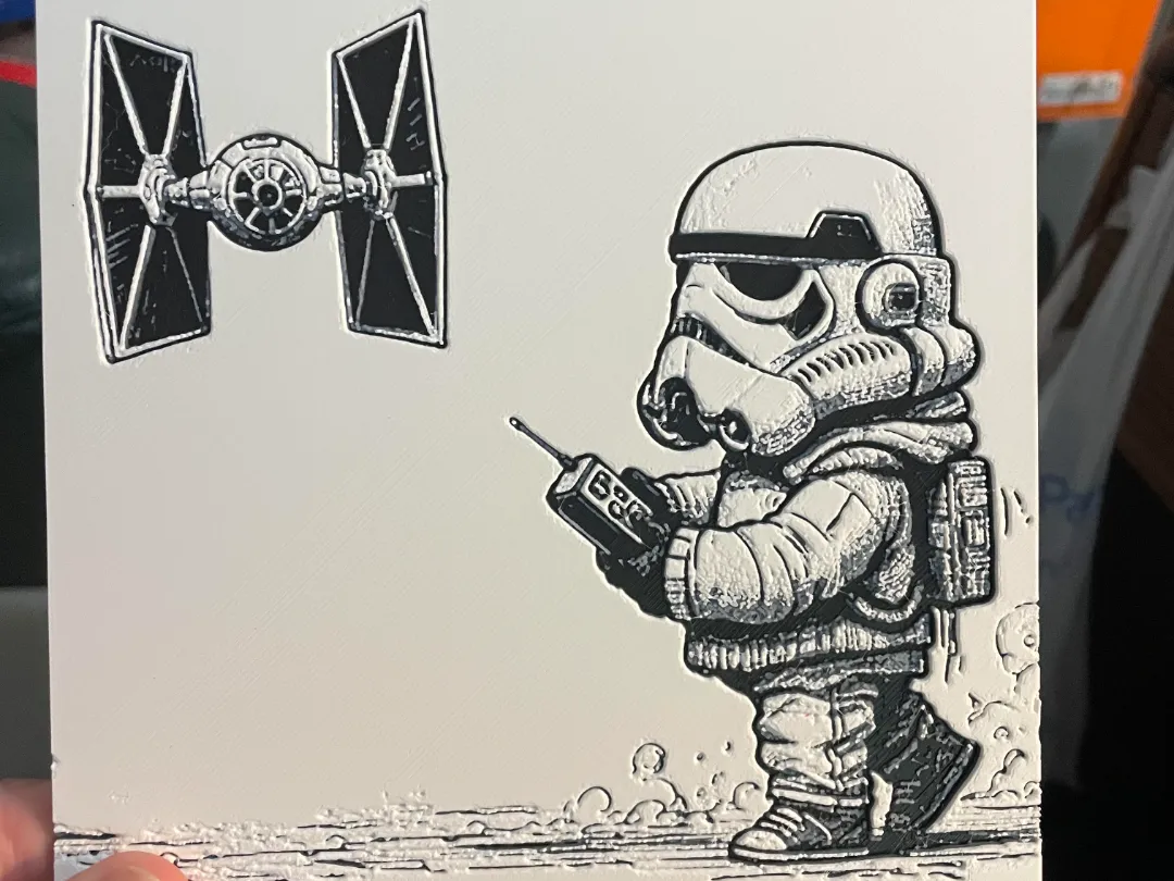Stormtrooper flying an Tie Fighter Hueforge