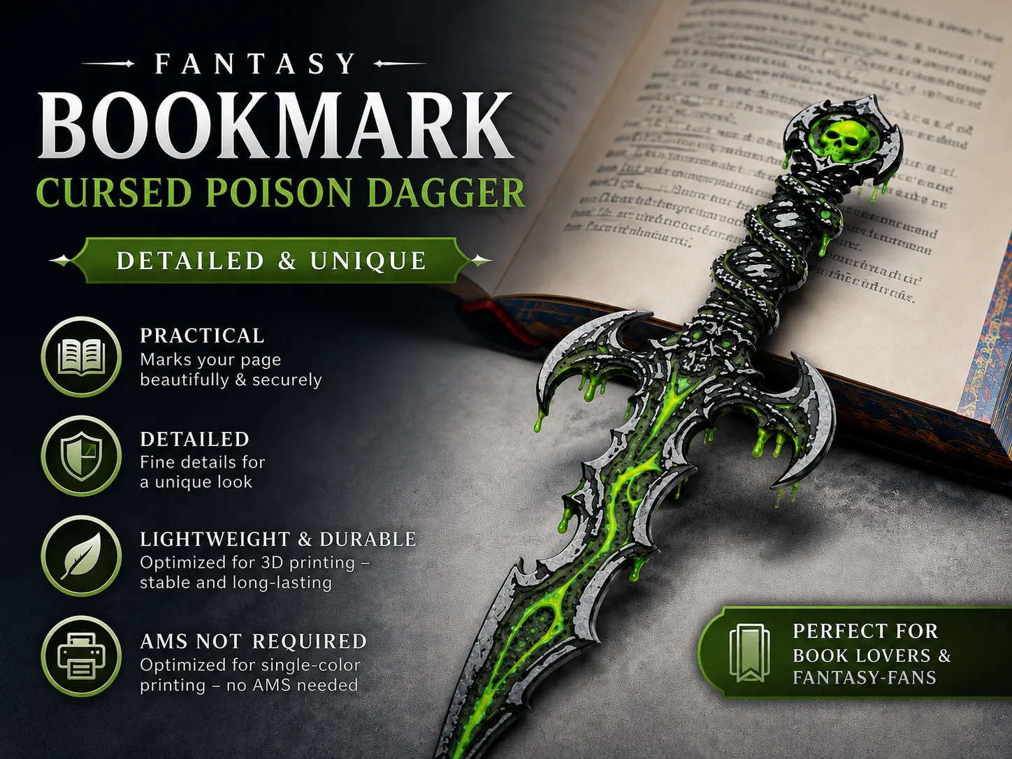 Cursed Poison Dagger – Fantasy HueForge Bookmark