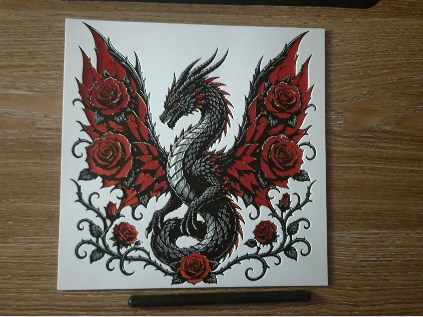 Black Rose Dragon - Gothic HueForge Wall Art