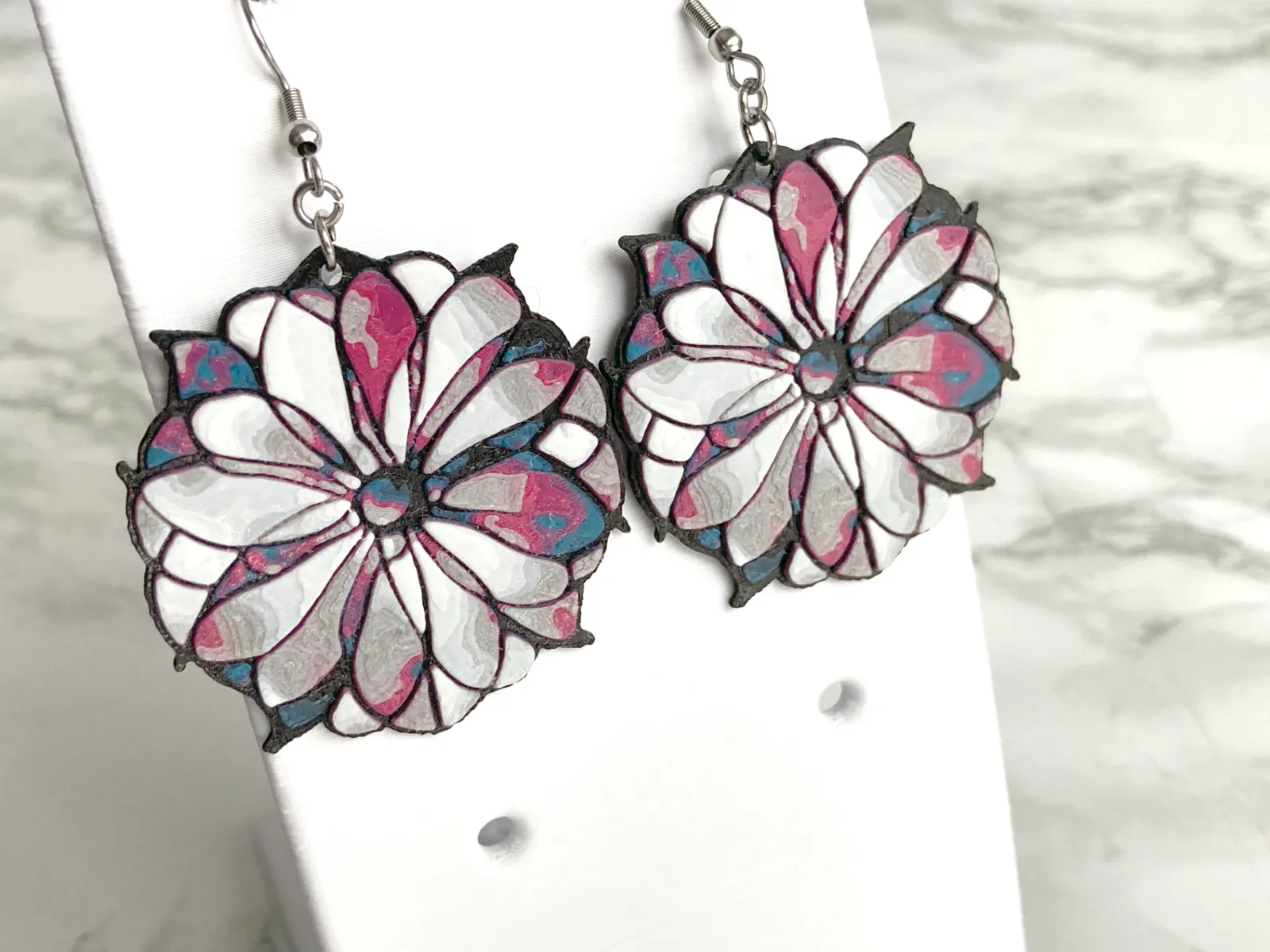 Stylized Stained Glass Flower Earrings HueForge