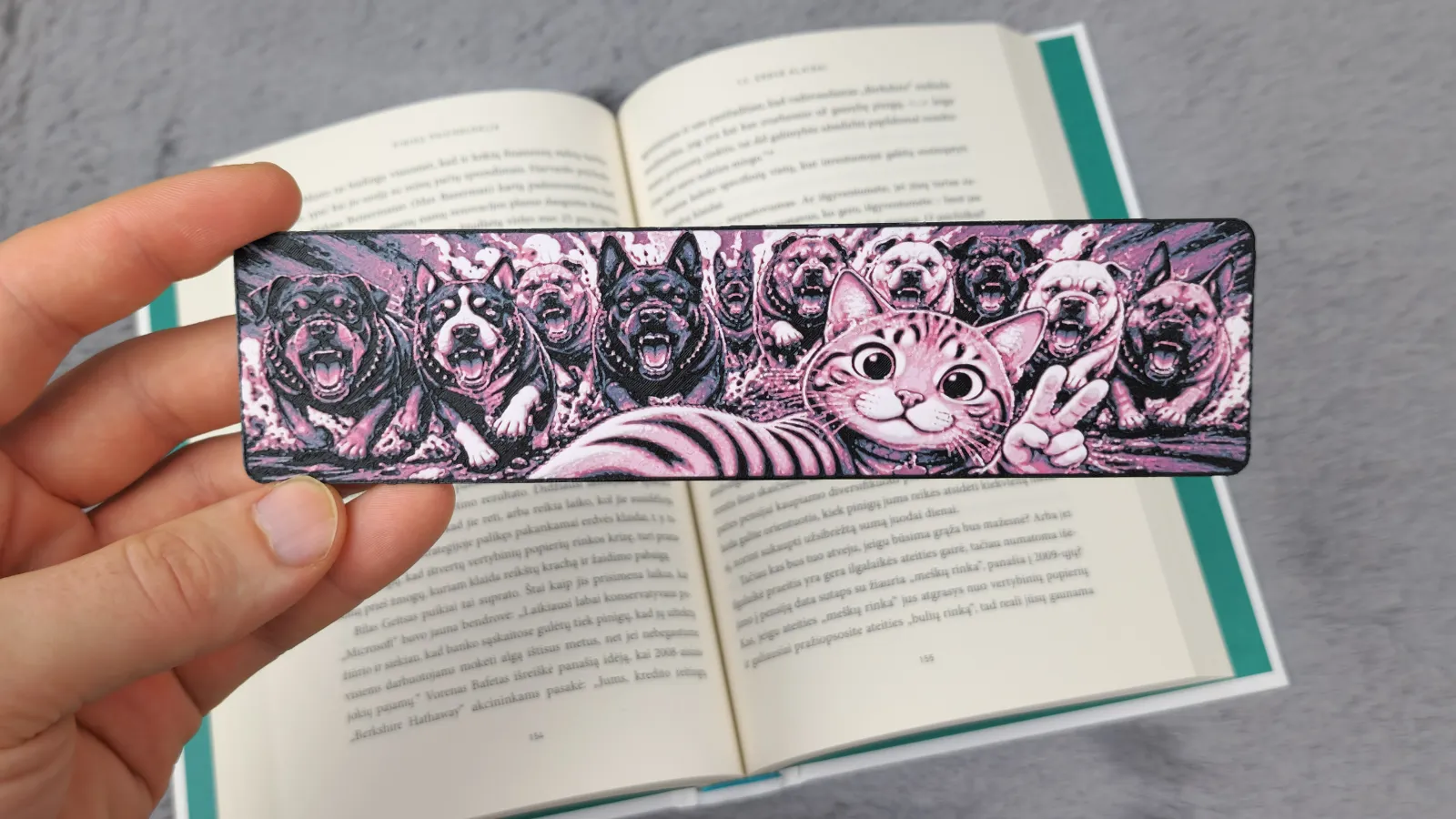 Funny Cat vs Angry Dogs HueForge Bookmark