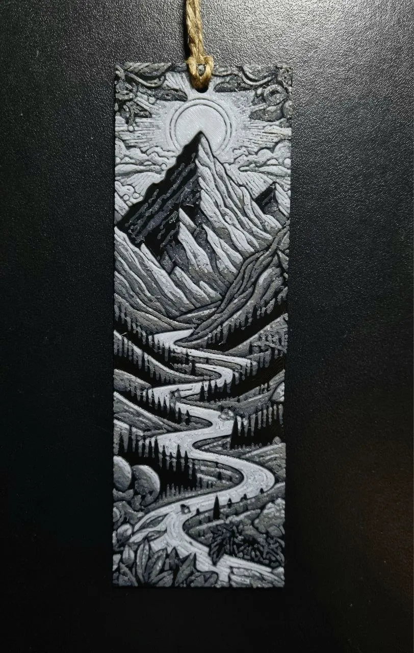 Mountain Scene Bookmark B&W Hueforge