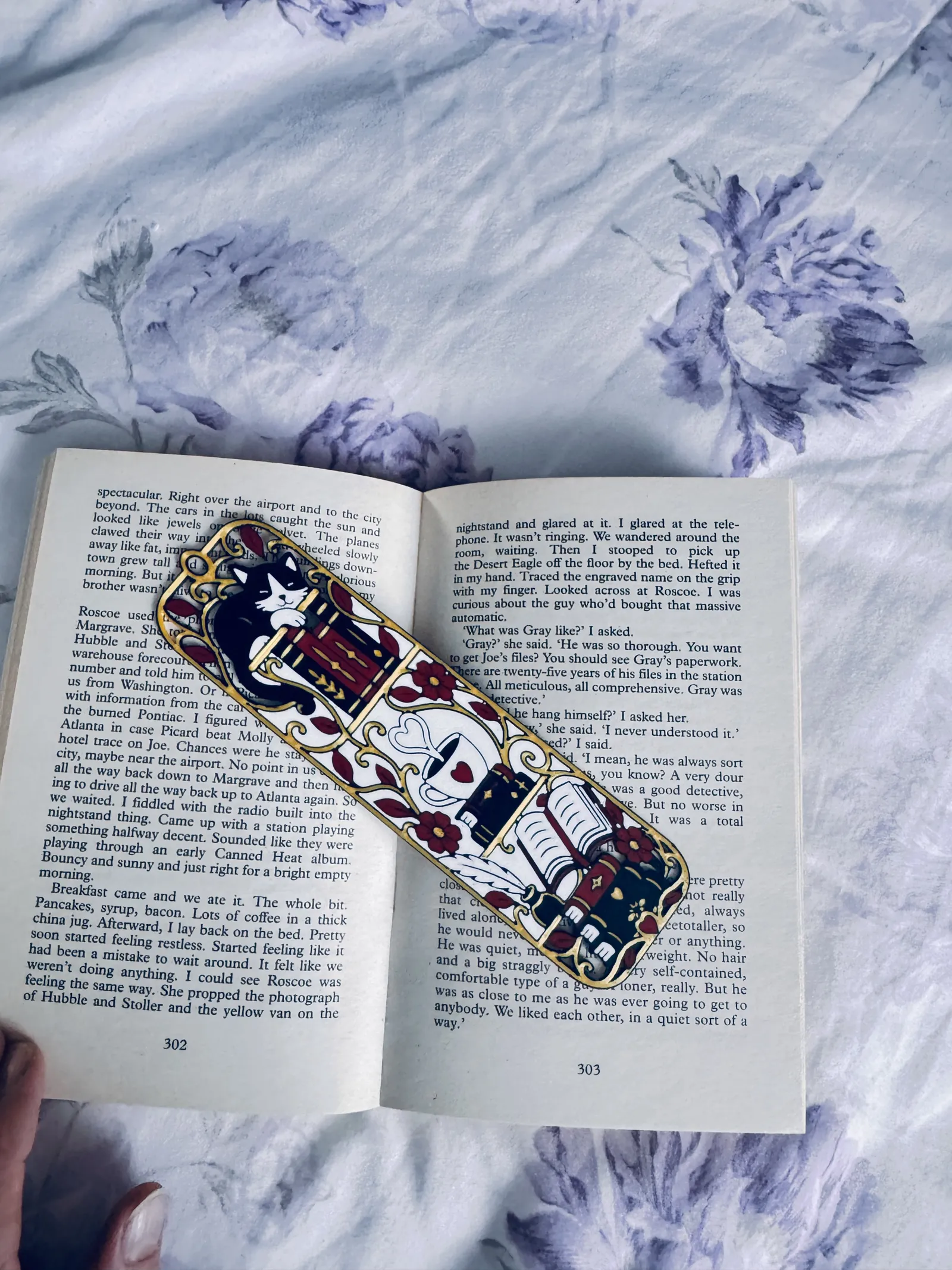 Cat, Coffee & Books Bookmark Floral Reading Design