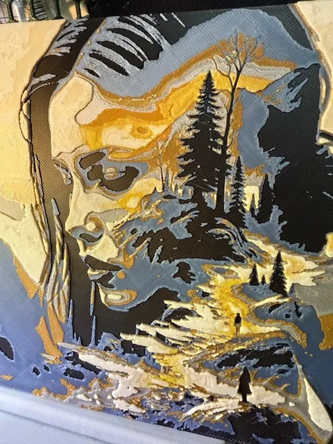 girls face with mountain side walk