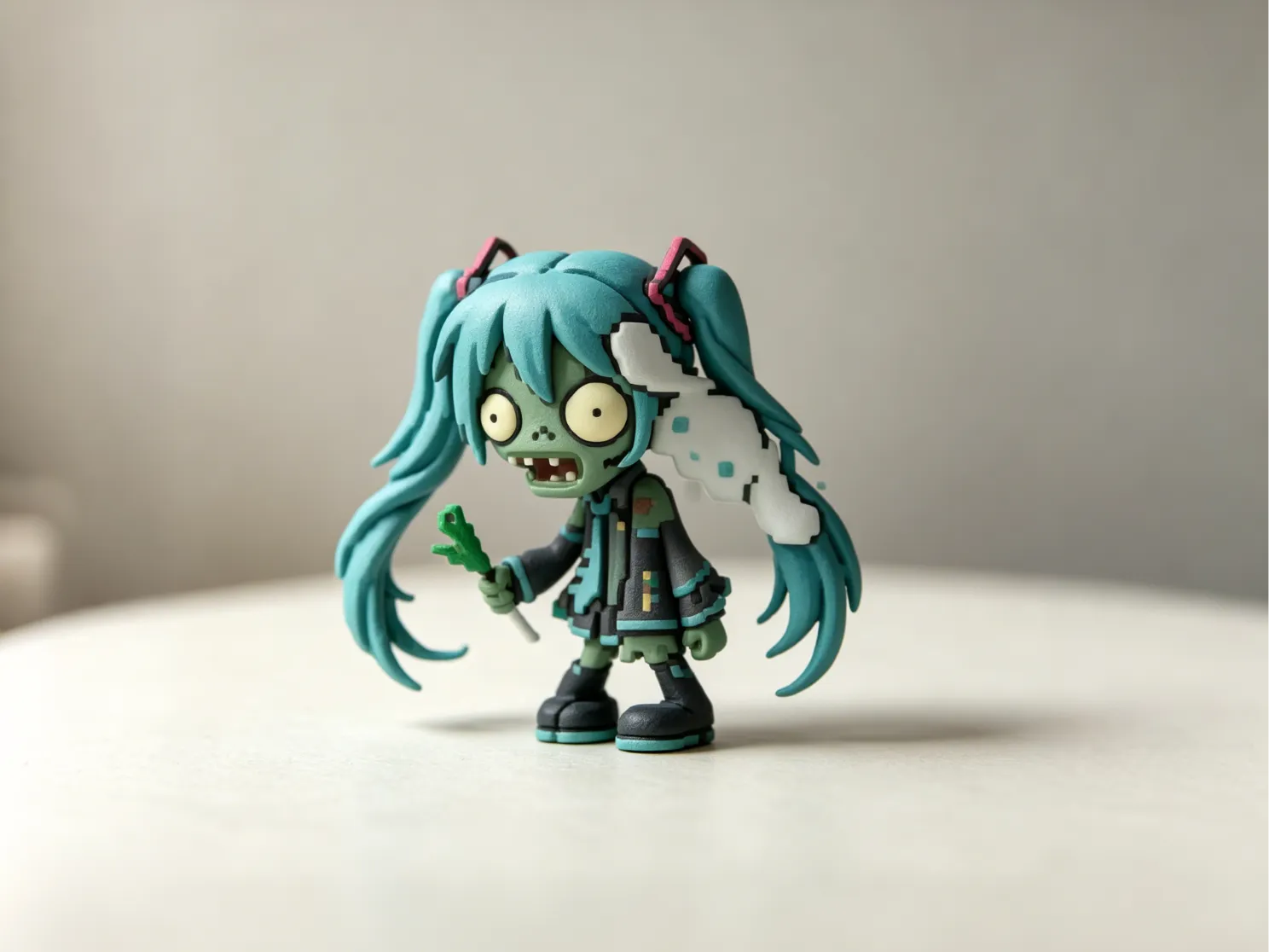 初音未来僵尸-植物大战僵尸q版桌面摆件-儿童涂色玩具