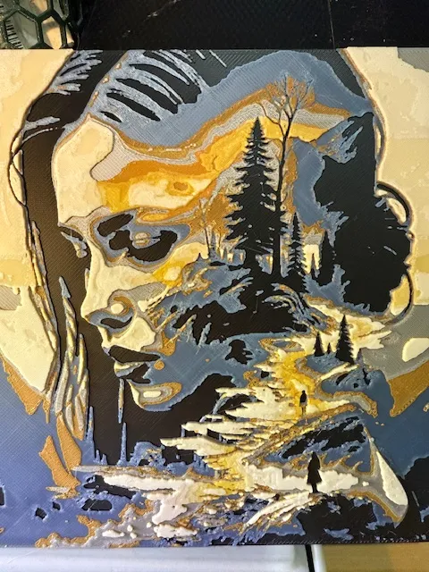 girls face with mountain side walk