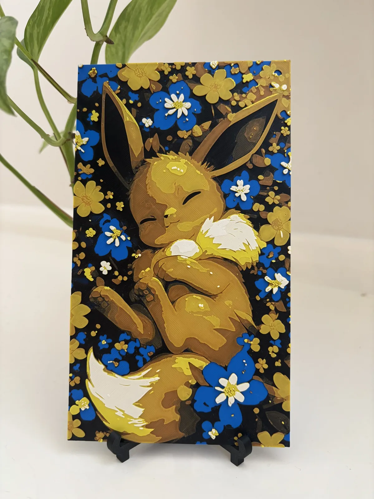 Eevee sleeping with flowers - HueForge Pokemon