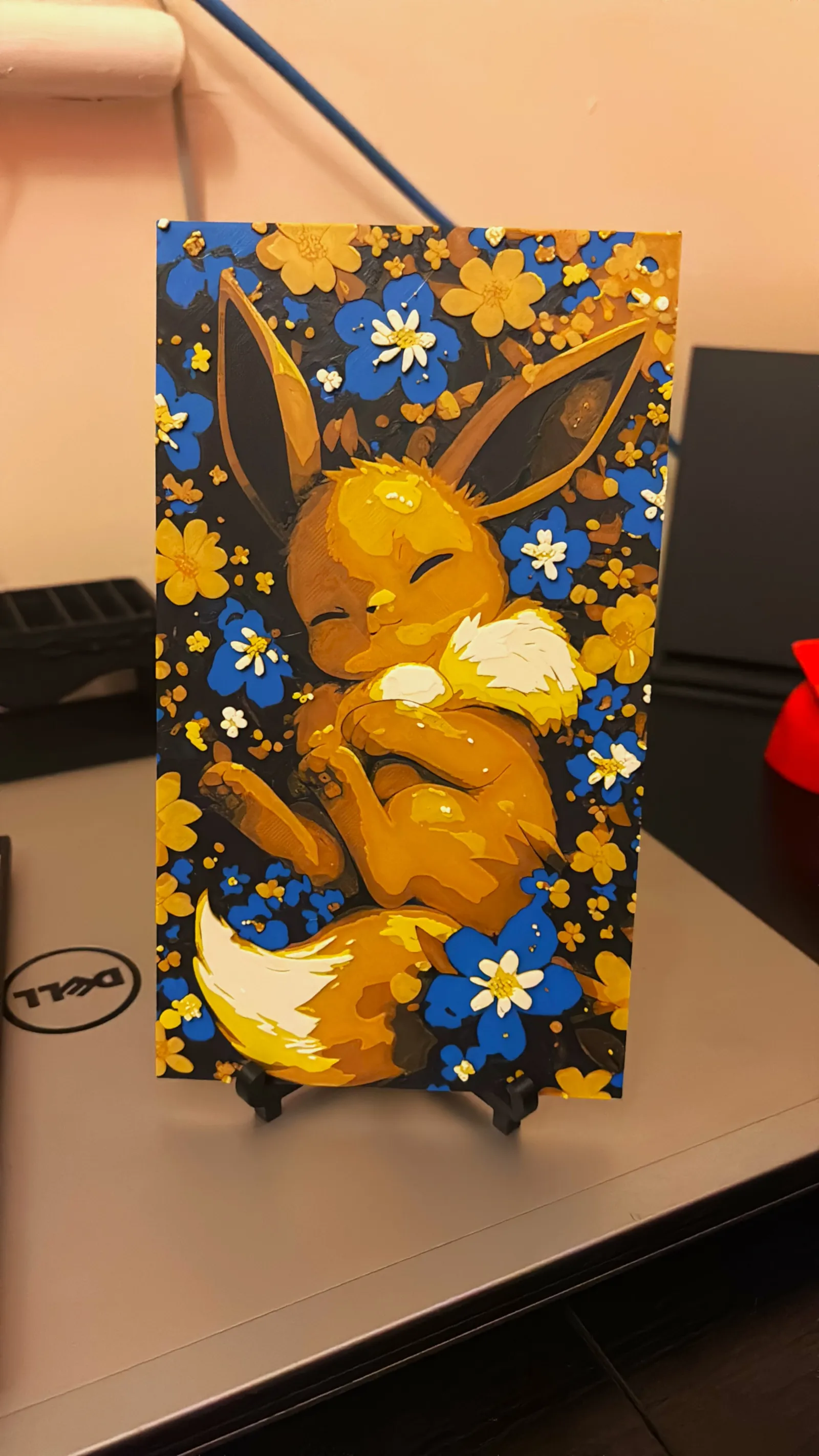 Eevee sleeping with flowers - HueForge Pokemon