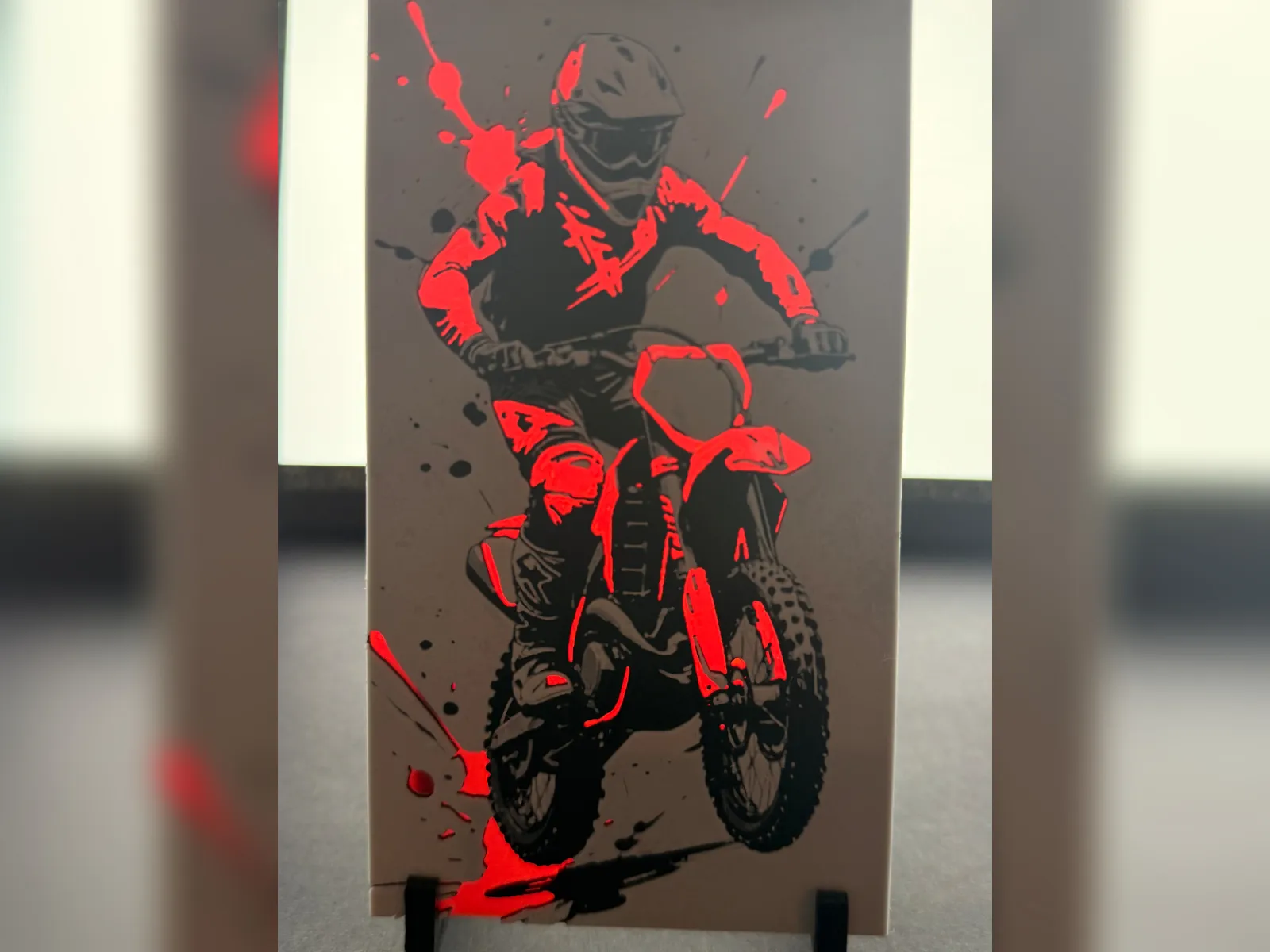 Red Dirt Bike Rider HueForge Print