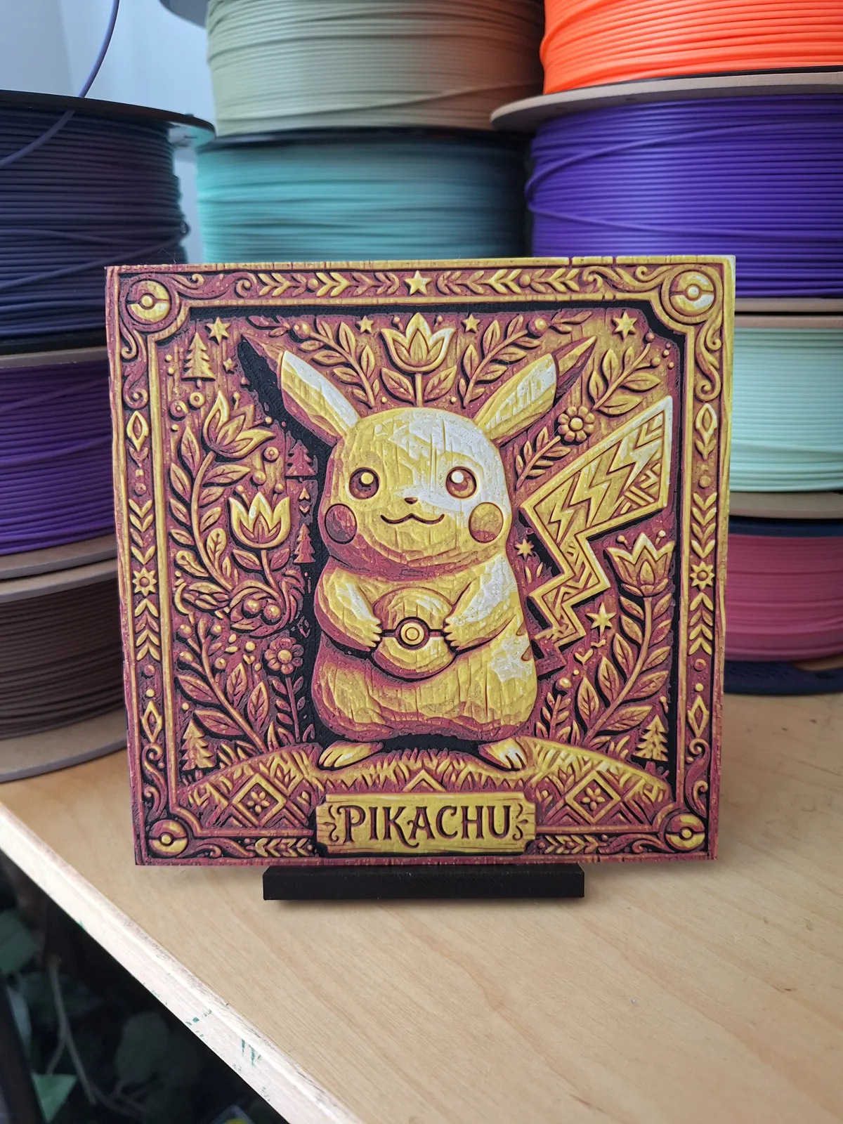 Pikachu Folk Woodart - Hueforge