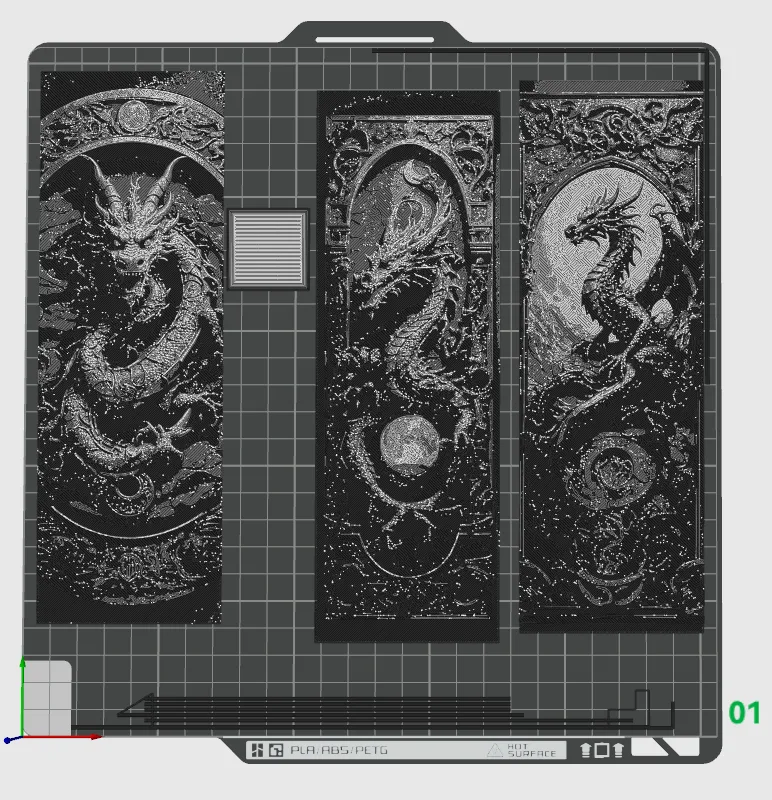 Dragon and the Moon Carvings in Black and White - Set of 3 Bookmarks