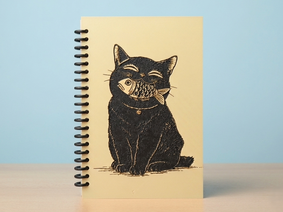 Cute japanase style cat with fish notebbok cover