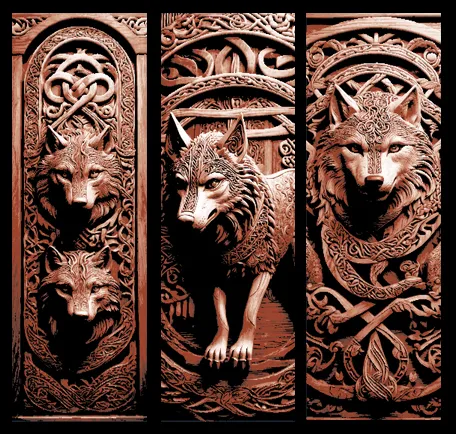 Set of 3 Bookmarks - Viking Nordic Knotwork Carving in wood of Wolves
