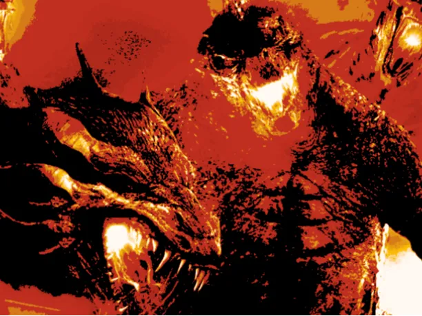 Godzilla fighting gidorah hue forge