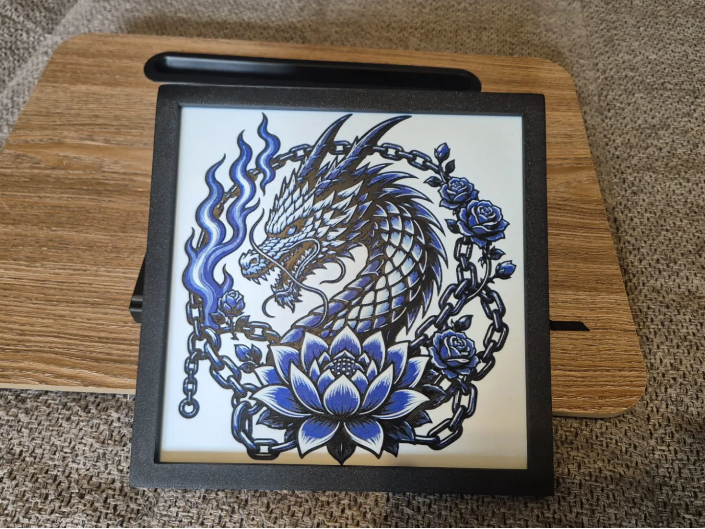 Blue Dragon & Lotus - HueForge Wall Art