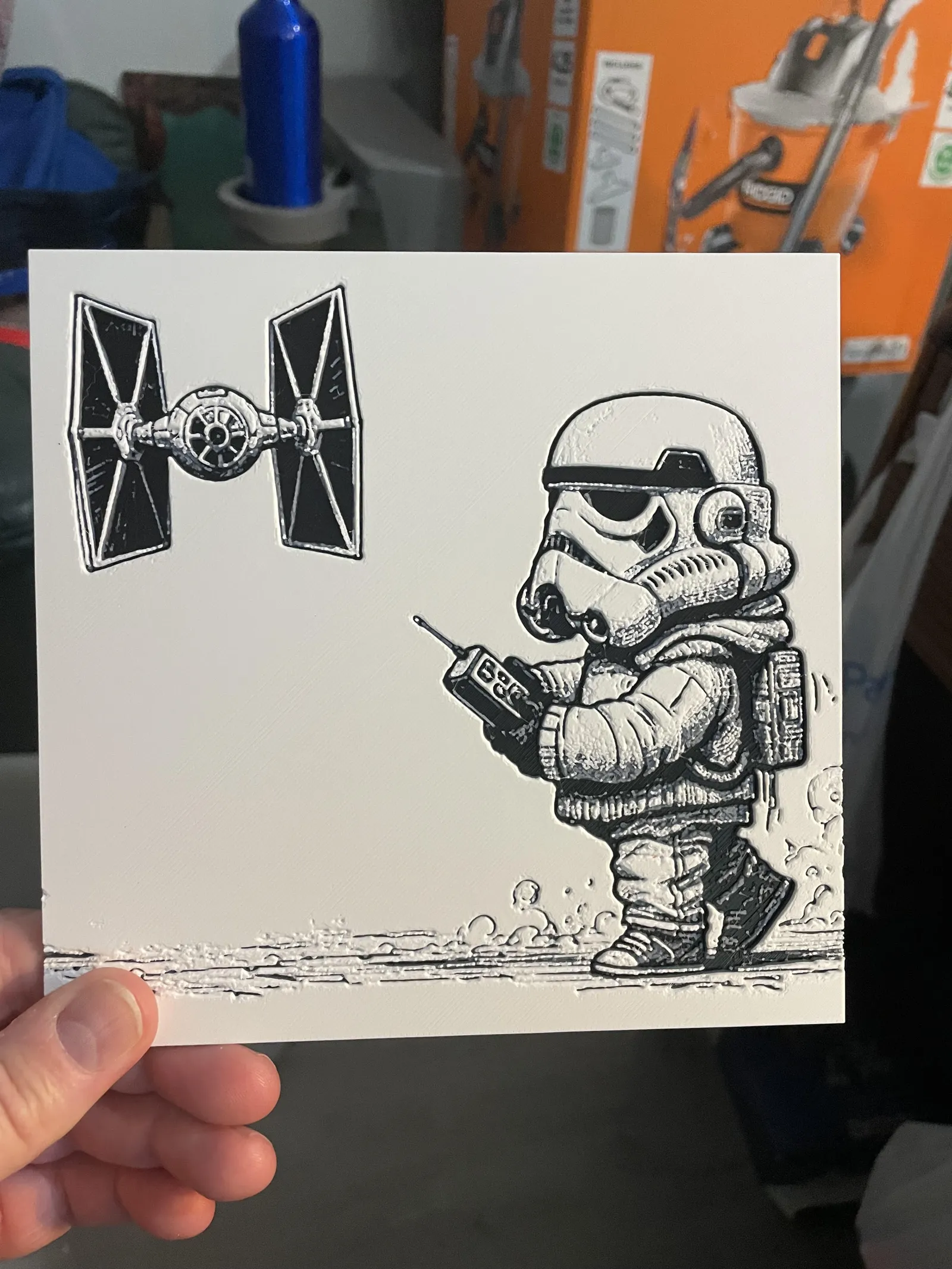 Stormtrooper flying an Tie Fighter Hueforge