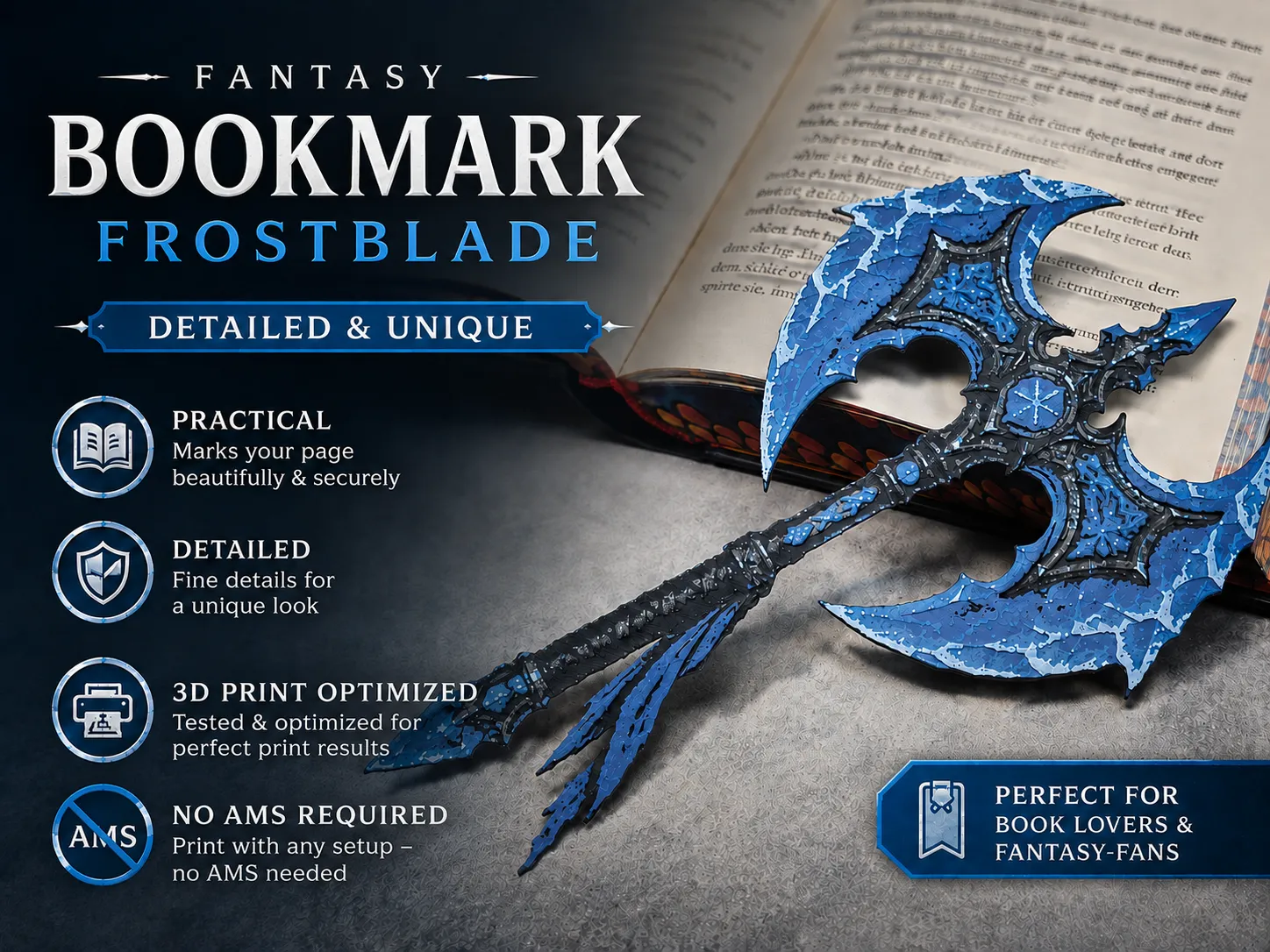 Fantasy Frost axe Bookmark Hueforge
