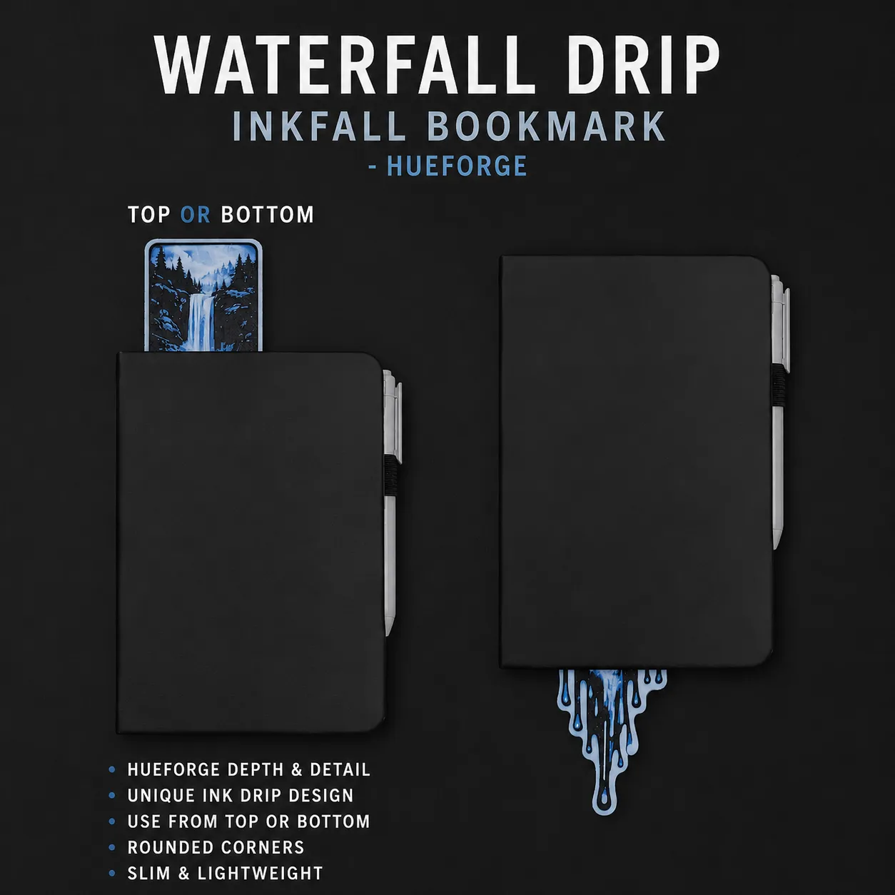 Waterfall Inkfall Bookmark - Hueforge