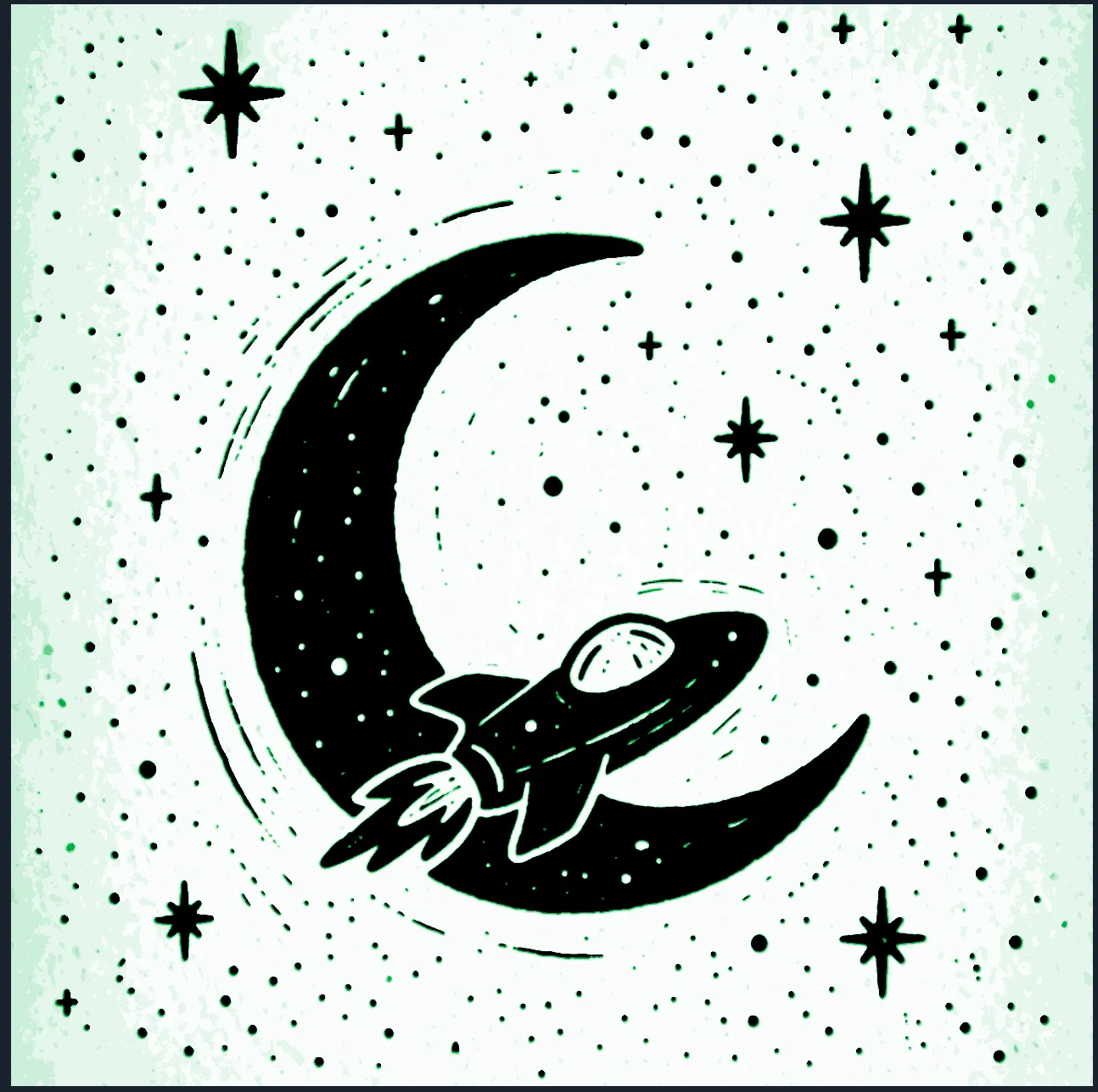 Moon and Rocket Ship
