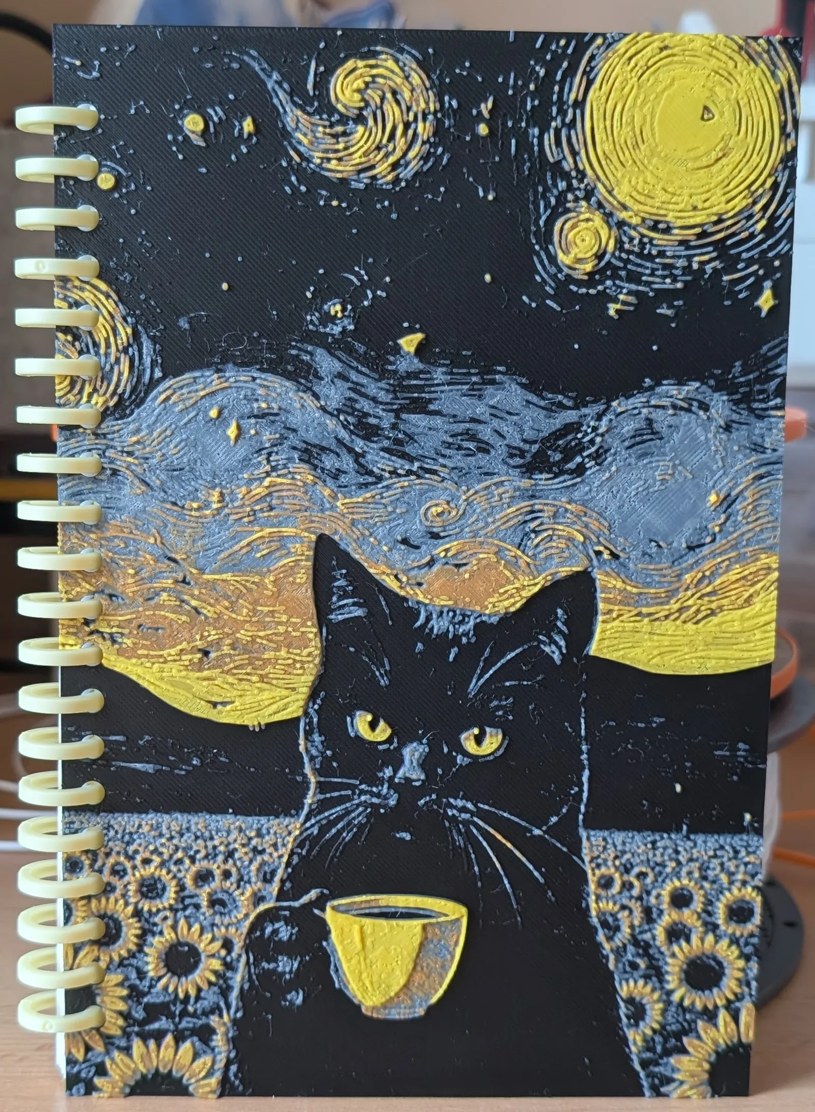 Cat Van Gogh Sunflower Field Notebook Cover