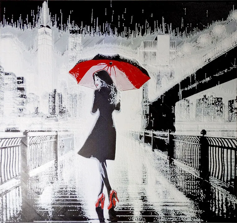 Woman red umbrella Hue Forge, color pop