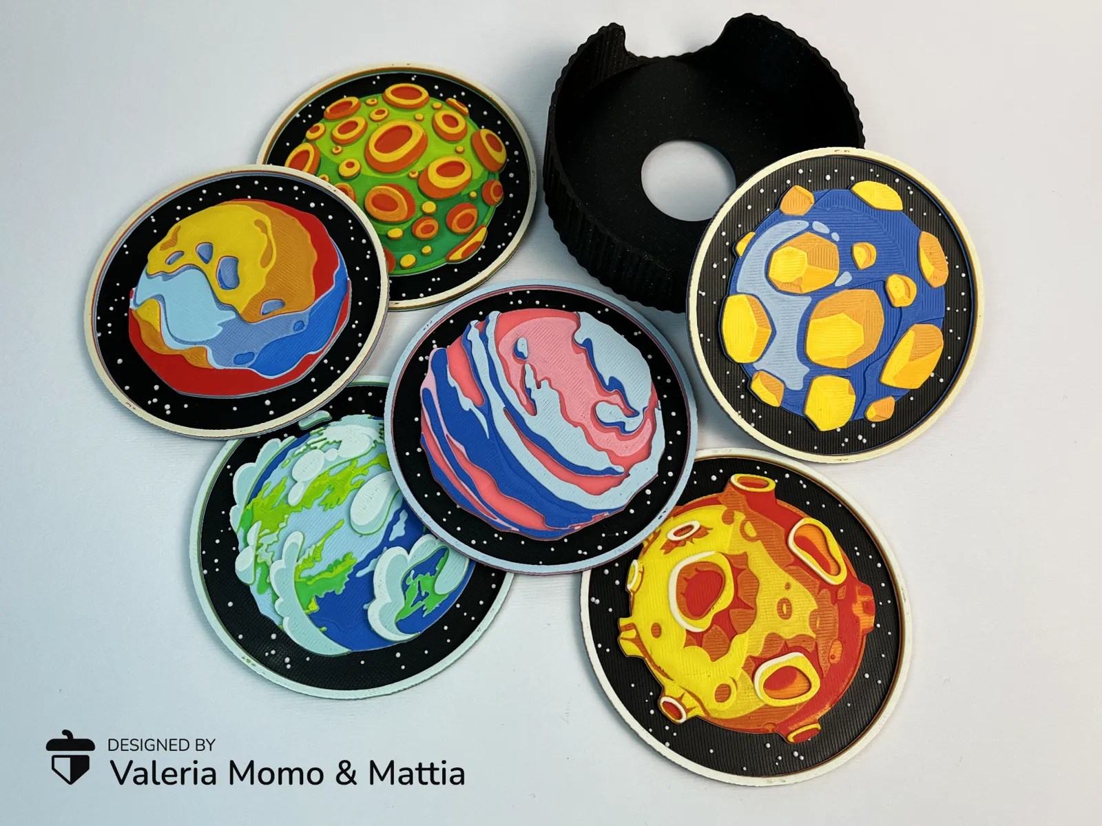 Planets Space Coasters, set of 6 + Coaster Holder