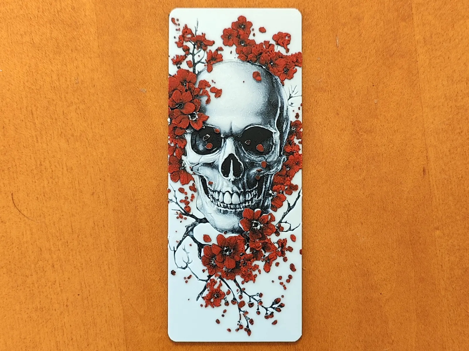 Skull and Cherry Blossoms Bookmark - Hueforge