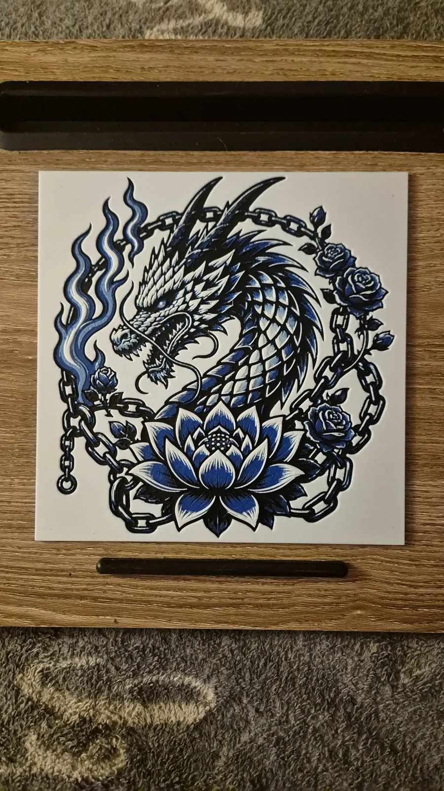 Blue Dragon & Lotus - HueForge Wall Art