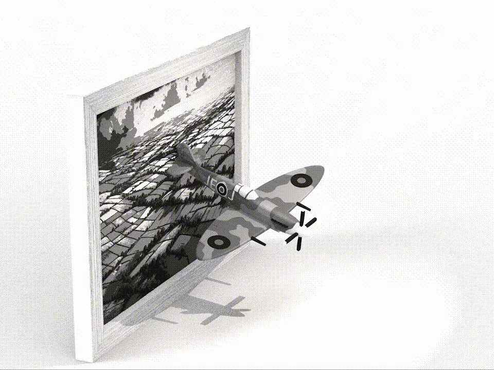 Spitfire Flying Out of Frame – 3D Diorama