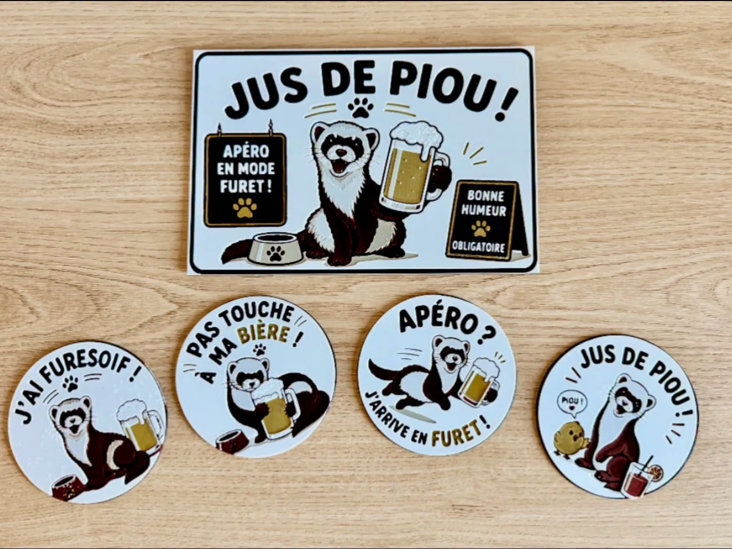 ensemble furet sous verres pancarte hueforge