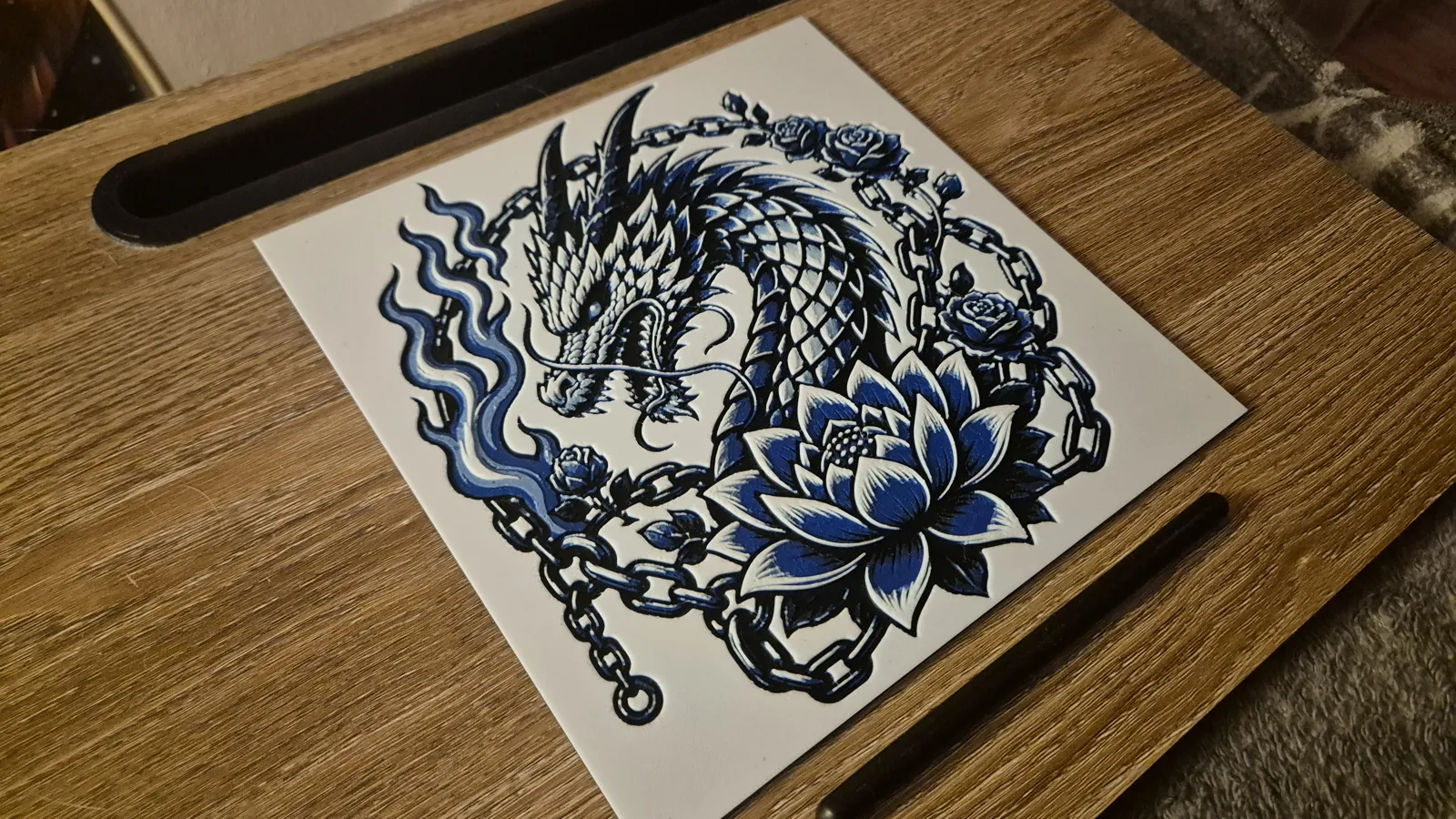 Blue Dragon & Lotus - HueForge Wall Art