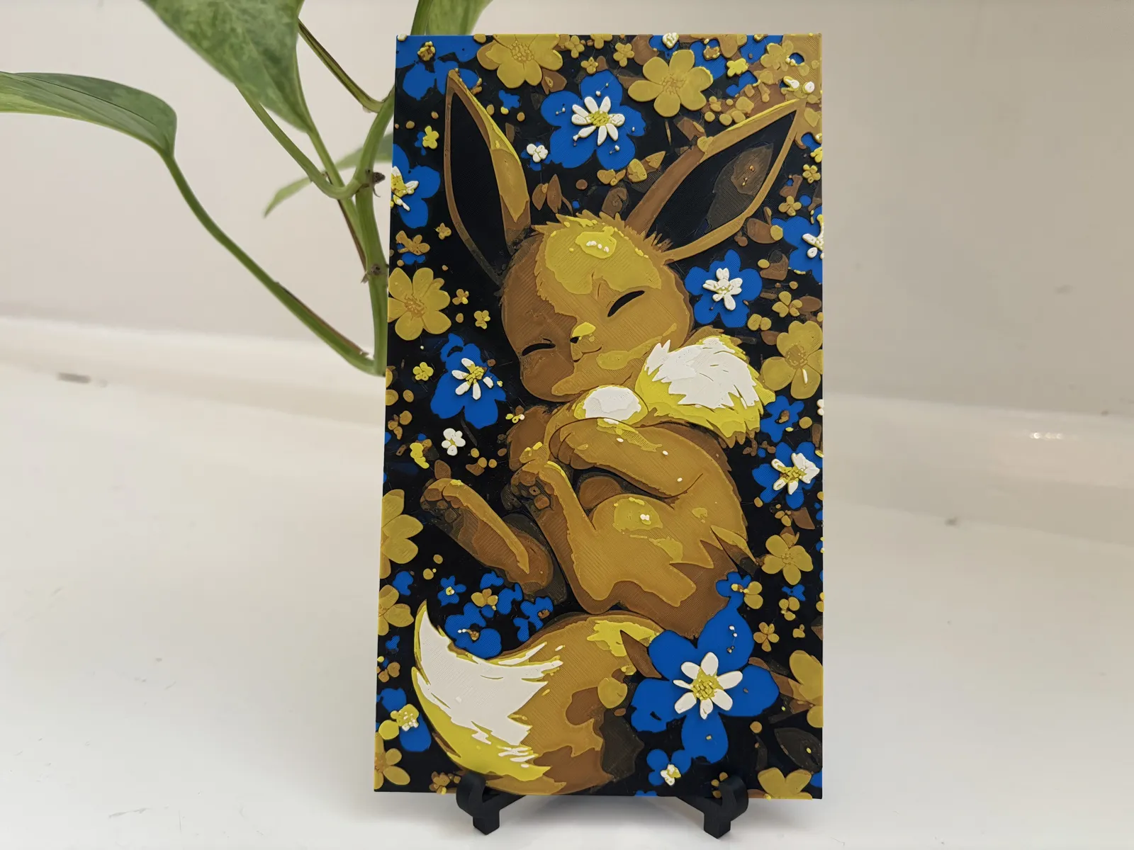Eevee sleeping with flowers - HueForge Pokemon