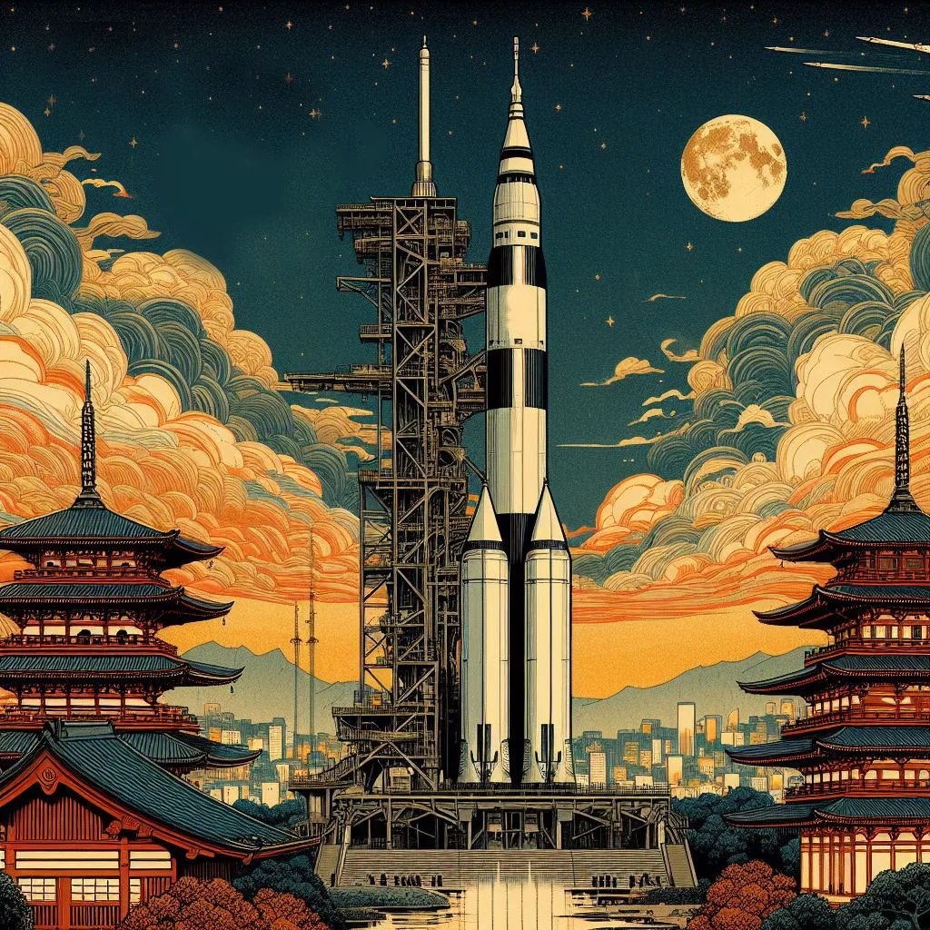 Space launcher ukiyo-e art style - Hue Forge