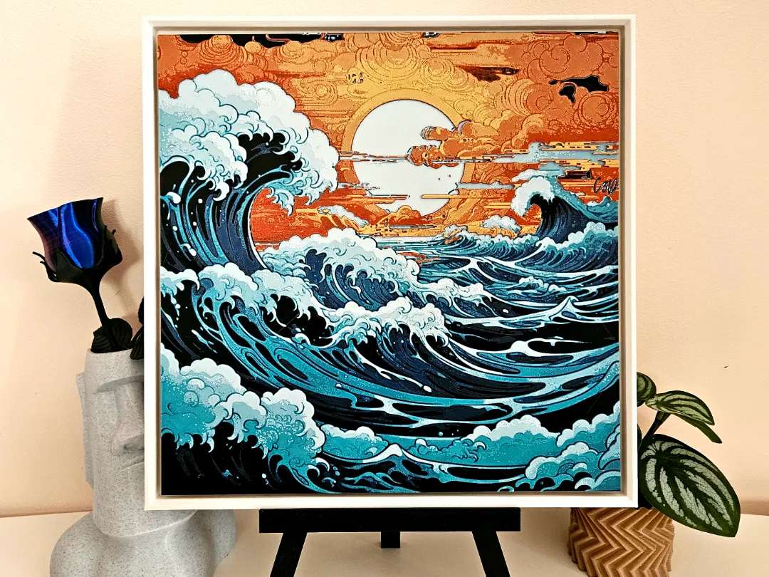تابلو دیواری «Japanese Wave - Filament Painting (HueForge)»