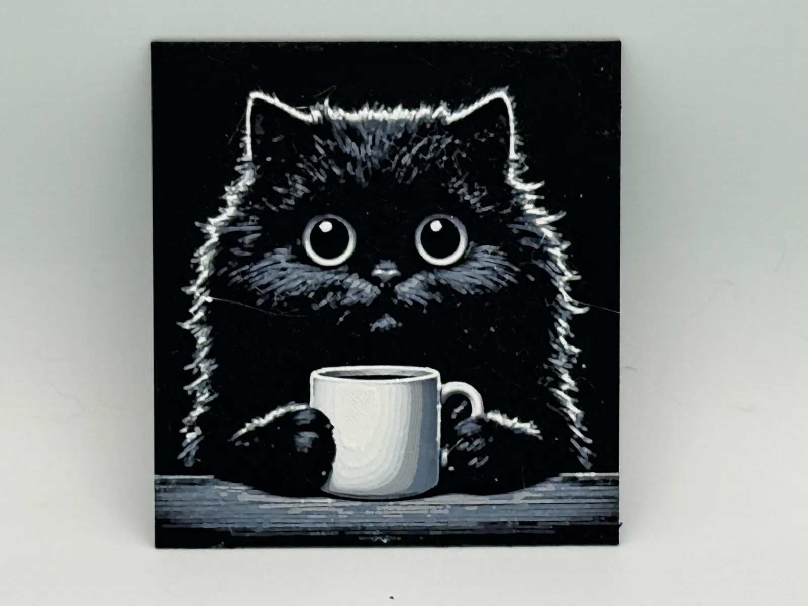 Fuzzy Coffee drinking Cat Hueforge