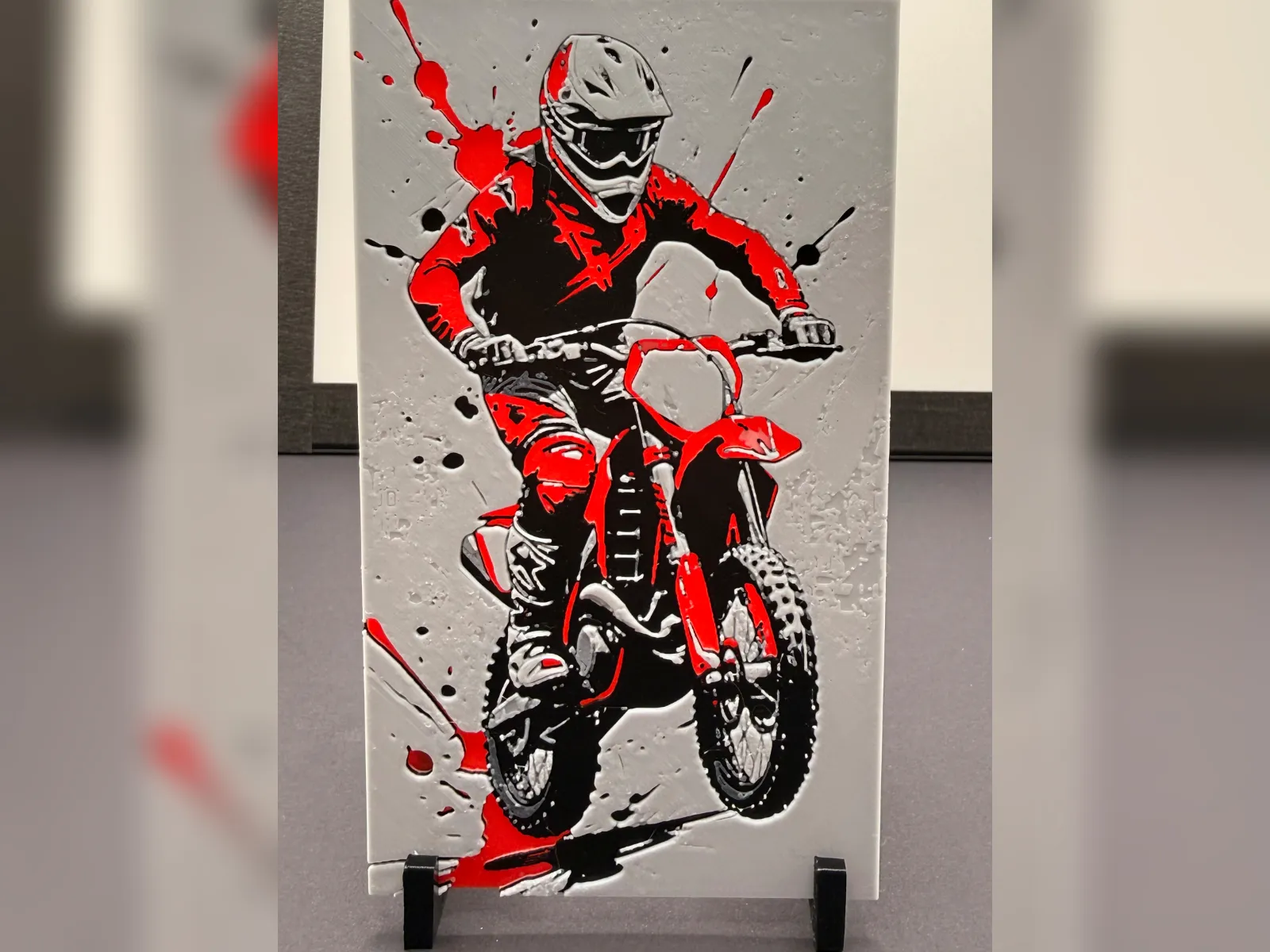 Red Dirt Bike Rider HueForge Print