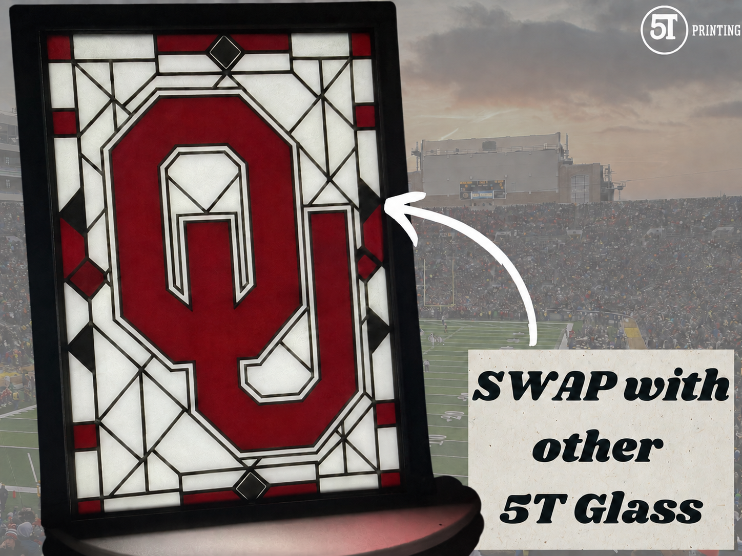 Oklahoma University Stained Glass (swappable LED)