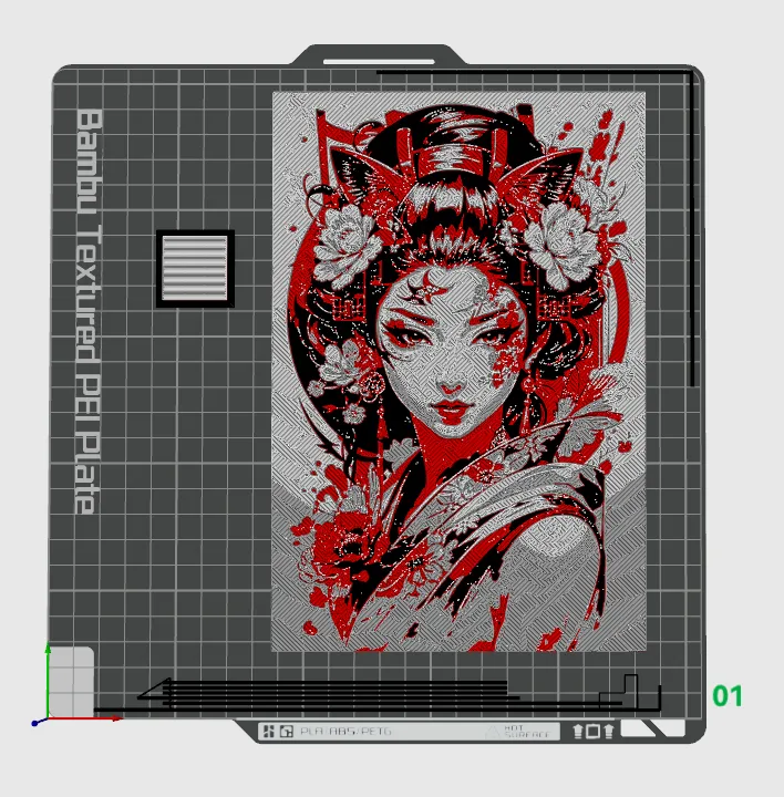 Red on White Portrait of a Geisha colored in Hueforge