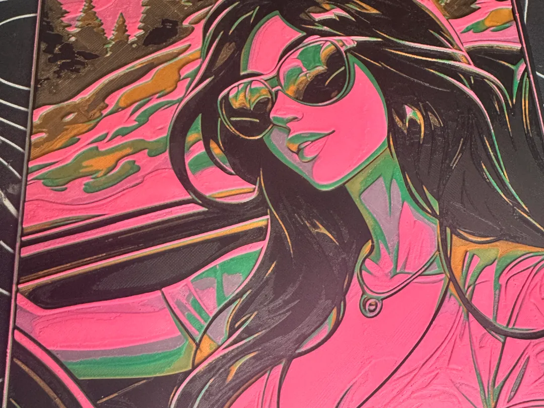 women driving neon hue forge