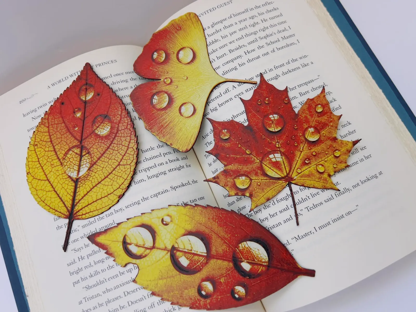 Droplets on Autumn Leaves Bookmark or Decor